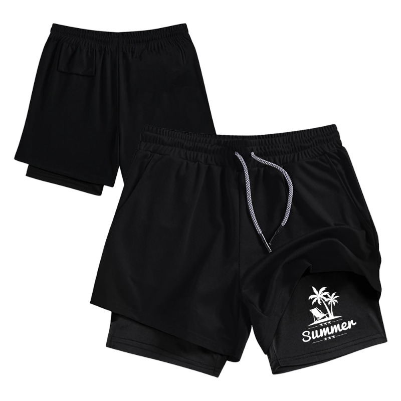 Summer Men's Double Layer Runn - đánh giá và giá Compression Shorts Athletes